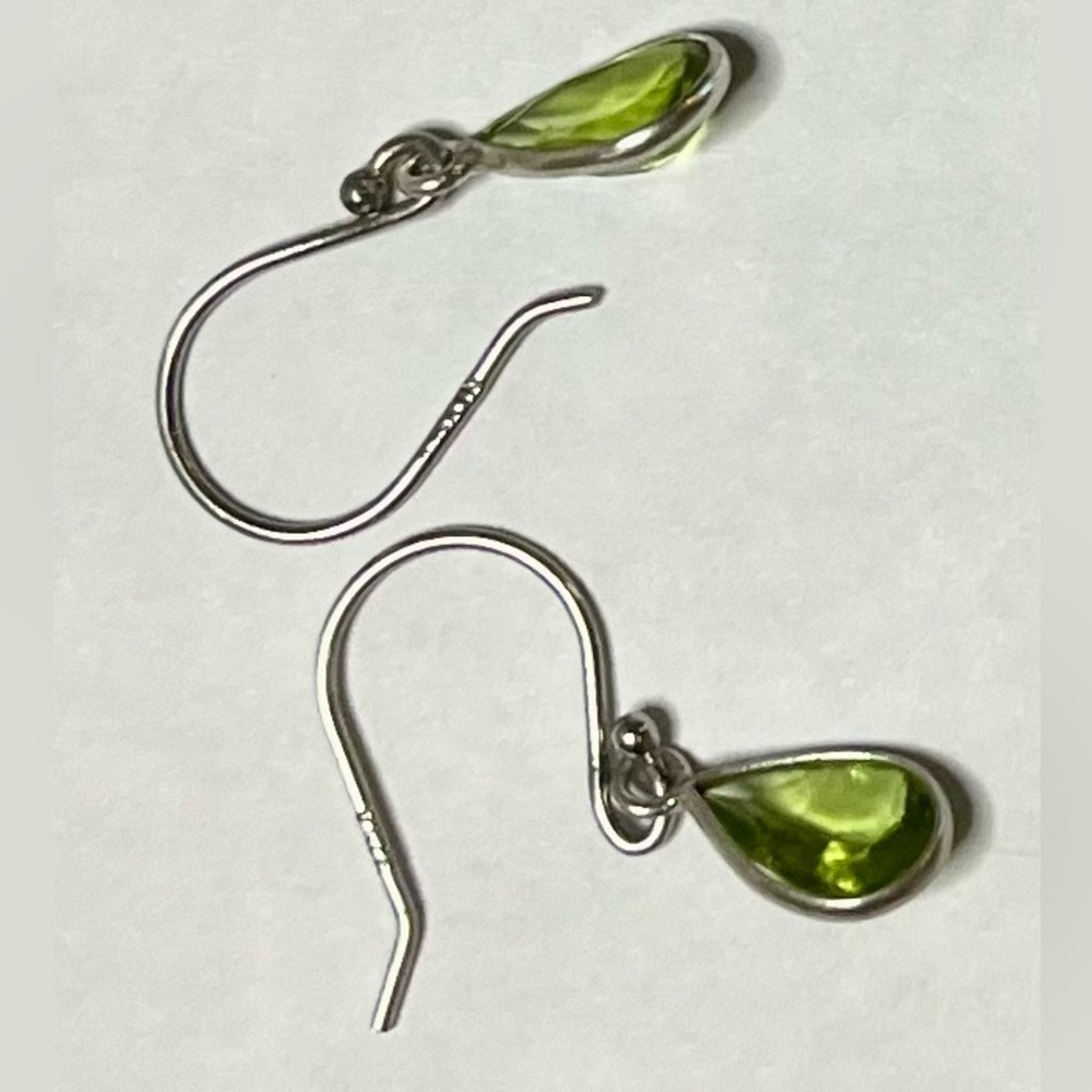 925 green faceted gemstone wire pierced earrings jewelry - Picture 7 of 13